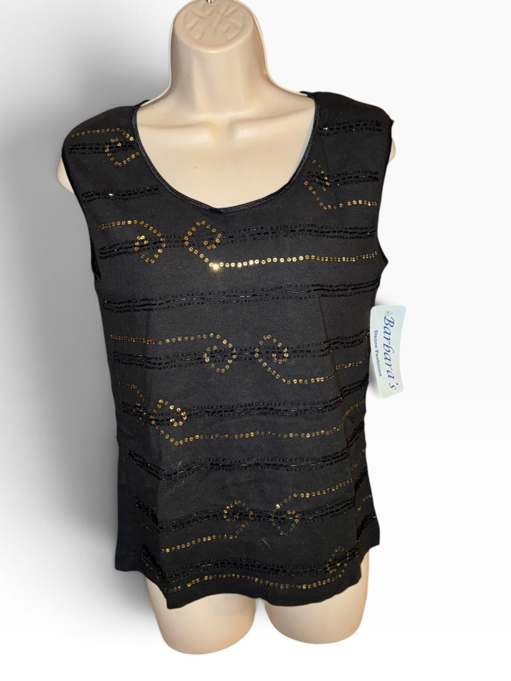 Black Sleeveless Sequin Wave Tank Top - Picture 2 of 9